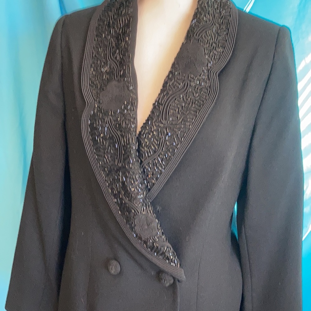 Black 2 piece suit with removable beaded collar